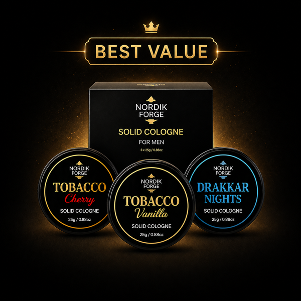 Solid Cologne for Men – 3 Pack Bundle | Nordik Forge (Cherry, Vanilla, Drakkar)